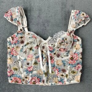 Victoria's Secret Women 34D D75 Corset Top White Floral Embroidered Dream Angels